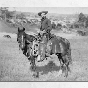 Cowboy on Horseback 1888 by JCH Grabill, Vintage Cowboy Rancher Photo, Retro Western Americana Canvas or Fine Art Paper Poster Print