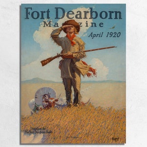 1920 Fort Dearborn Cover by Paul Strayer, Vintage Western Americana Frontiersman, Covered Wagon Train Pioneer Fine Art Paper or Canvas Print