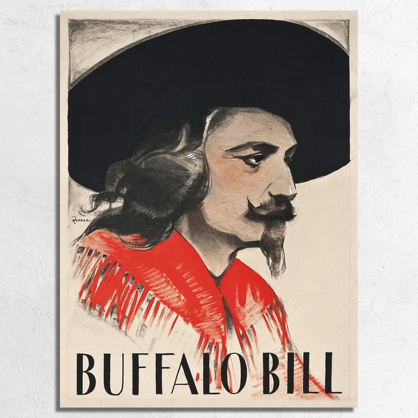 Buffalo Bill Cody Portrait Illustration 1922, Vintage Cowboy Western Americana Wall Art, Wild West Show Poster or Canvas Print