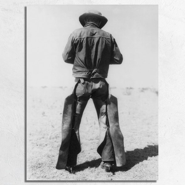 1934 Cowboy Rollin a Smoke Photo Print, Vintage Western Cowboy in Chaps and Jeans Print on Paper or Canvas, Cowboy Photo Poster Print