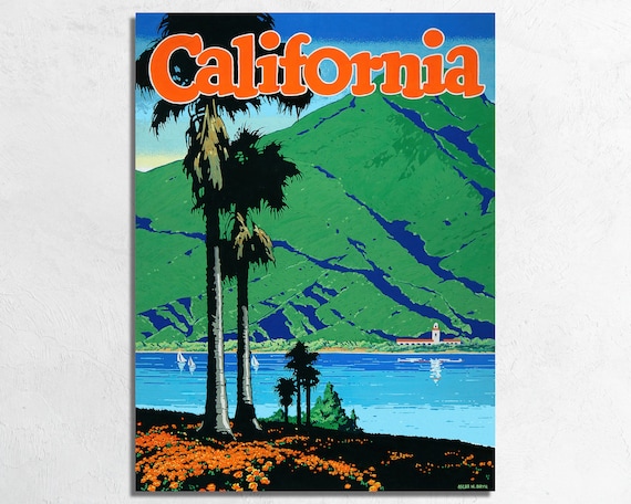 1940s California Travel Poster: Vintage Mission, Beach & Mountains