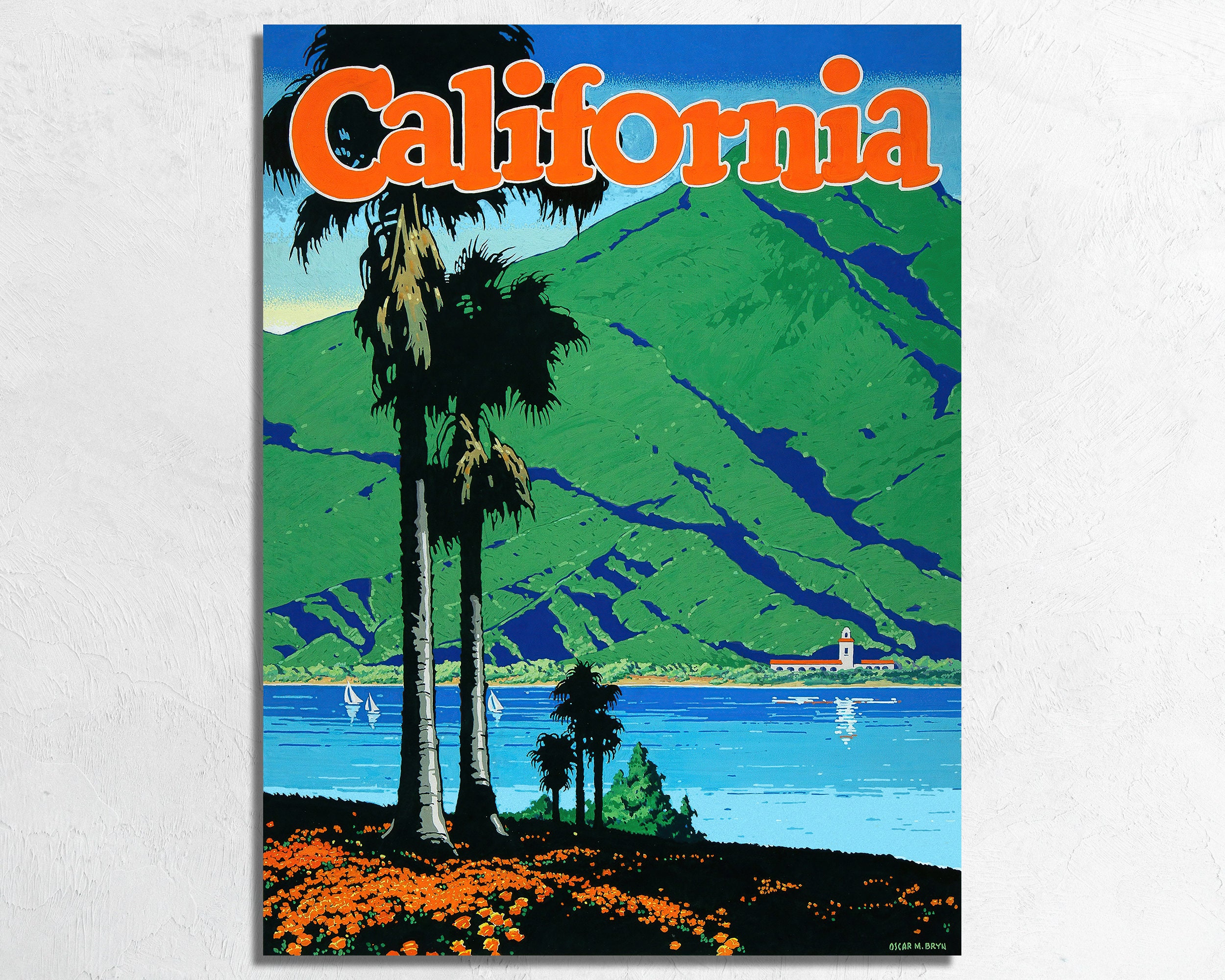 1940s California Travel Poster: Vintage Mission, Beach & Mountains