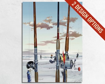1952 Surf Fishing Illustration for Field & Stream Magazine Cover, Vintage Ocean Fishing Angler Outdoorsman Fine Art Poster or Canvas Print