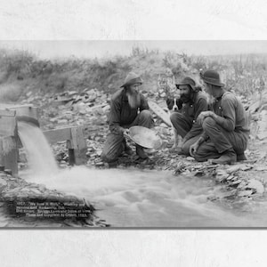 Gold Panning 1889 Rockerville Photo Print, Vintage Western Americana Gold Prospector Photo, Panning for Gold, Gold Rush Wall Art Decor