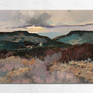 Vintage California Horse Ranch Painting Print by Roy Martell Mason, Horses in Coastal Pasture, Western Americana Fine Art Canvas or Poster