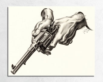 Vintage Colt Revolver Art Print: Alex Raymond Illustration (1937)