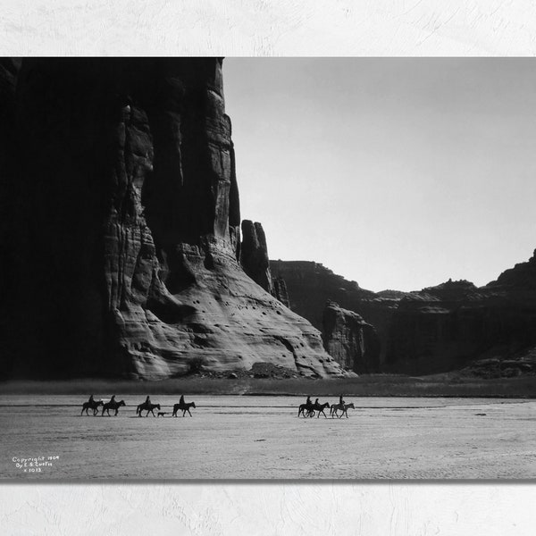 1904 Navajo in Canyon de Chelly by Edward Curtis, Vintage Native American Indian Arizona Landscape Photo Fine Art Poster or Canvas Print