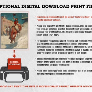 May include: A digital download print file of a vintage illustration of a cowboy riding a horse. The illustration is in a rustic style with a brown and white color scheme. The text "CREAM WHEAT" is visible in the background. The text "DIGITAL DOWNLOAD" is also visible in the image.