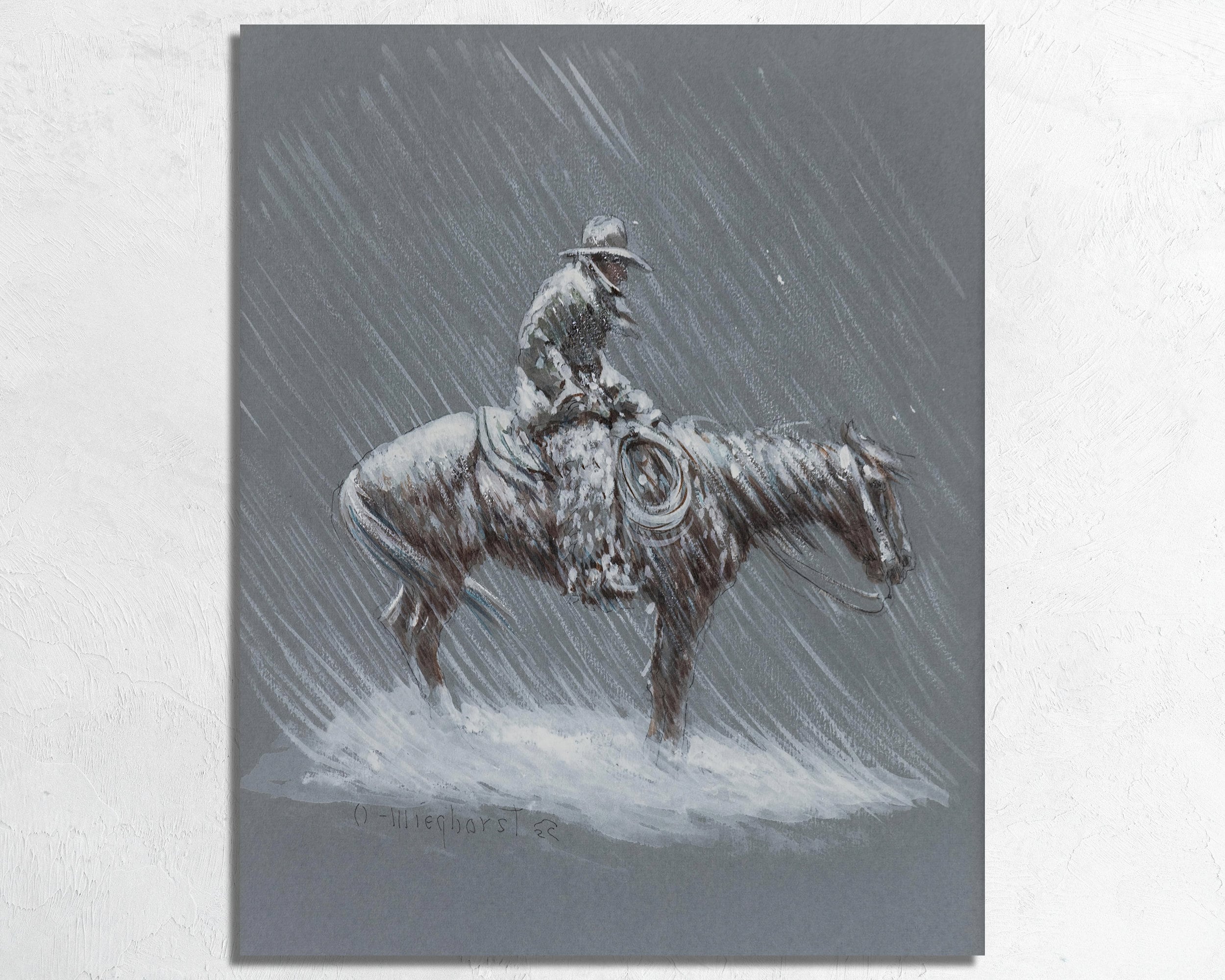 Wieghorst Cowboy Snowstorm Print: Vintage Western Art Poster or