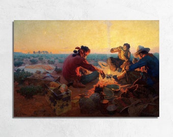 Home Sweet Home 1932 by William Robinson Leigh, Vintage Cowboy Campfire Painting Print on Fine Art Paper or Canvas, Western Home Wall Art