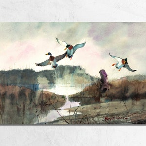 Vintage Mallard Ducks Watercolor Print by Roy Martell Mason