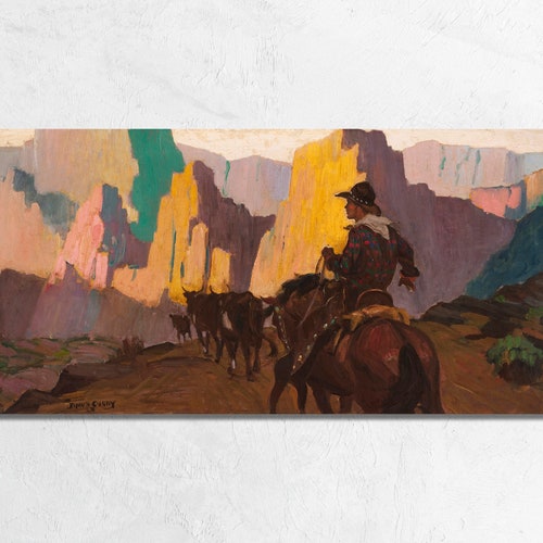 Code de l'Ouest 1903 par John Steuart Curry, vintage Cowboy Cattle Rancher, Old Western Americana Wall Art Canvas ou Fine Art Poster Print