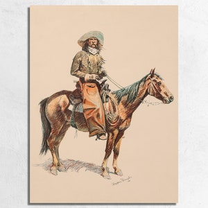 1901 Cowboy Rancher Illustration Print by Frederic Remington, Vintage Western Cowboy on Horseback Fine Art Poster or Canvas Print