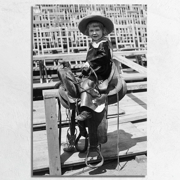 Foghorn Clancy Jr 1923 Wild West Show Performer, Little Cowboy Western Kid Photo Print on Paper or Canvas, Western Americana Kids Room Decor