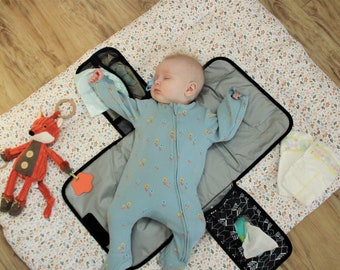 Portable and Foldable Nappy Changing Mat for Travel with Head Cushion and Wipe-Pocket by Grey Teddy