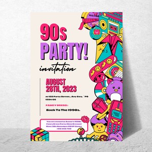1990s Editable Party Invitation, 90s Birthday Invitation, 90s Birthday, Back to the 90s Theme Invite, Retro 1990s Invite, Digital Canva