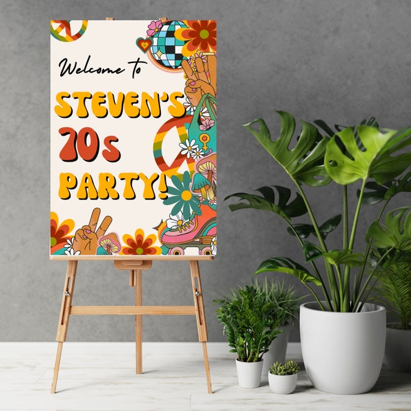 1970s Editable Party Sign, 70s Birthday, Back to the 70s Theme sign, Retro 1970s Invite, Digital Canva, digital invitation