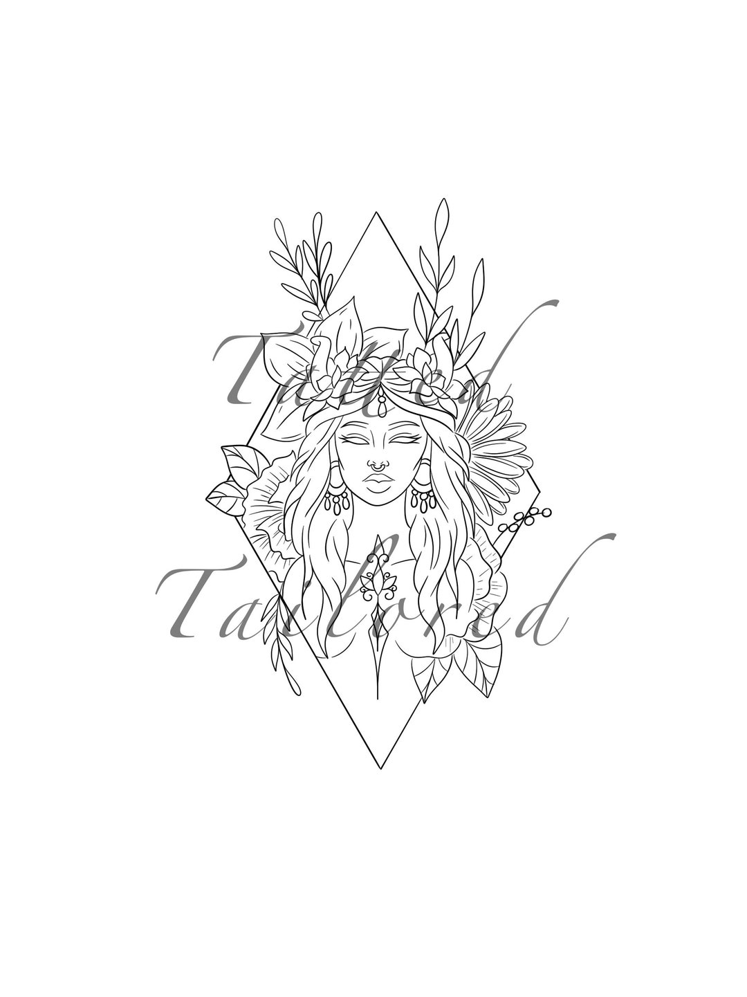 Floral Woman Tattoo Stencil - Etsy