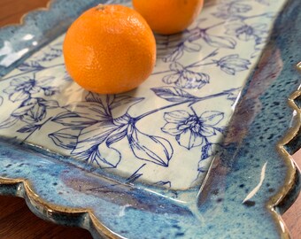 Blue Floral Ceramic Tray/Platter