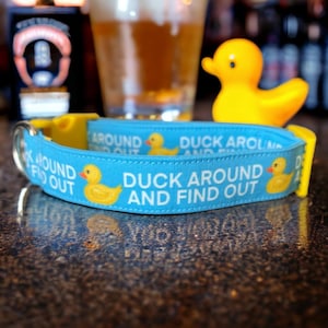 Dog Collar, Adjustable, Cotton - Handmade - Duck Around and Find Out | Aqua
