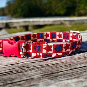 Americana, Dog Collar, Adjustable, Cotton - Patriotic - Red, White & Blue