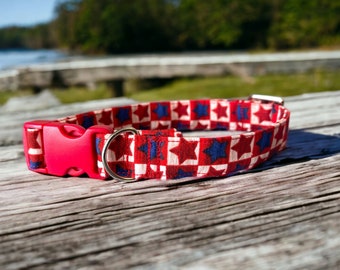 Americana, Dog Collar, Adjustable, Cotton - Patriotic - Red, White & Blue