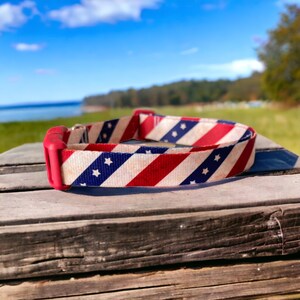 Collar, Pet, Adjustable Dog Collar - American - Independence Day - Red, White & Blue