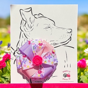 Loop Bow for Dog Collar, Accessory, Collar Attachment - Rose | Pink | Floral | Purple