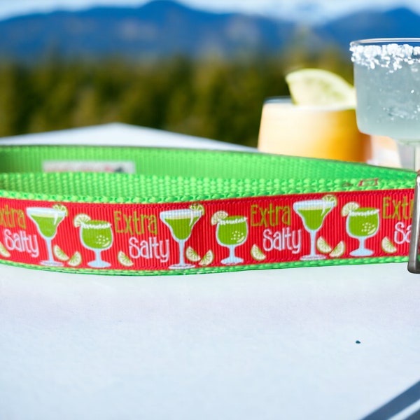 Extra Salty, Dog Collar, Adjustable, Metal Buckle - XSmall to XLarge - Margarita, Red & Lime Green - Sassy Dog