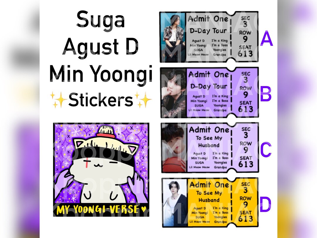 SUGA TICKET STICKERS – Agust D D-day Tour 2023 Tickets // Tickets to
