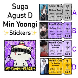 SUGA TICKET STICKERS – Agust D D-Day Tour 2023 Tickets // Tickets to See My Husband