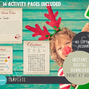 Paquete de actividades navideñas 2025 para niños / Carta a Papá Noel / Páginas para colorear navideñas / Búsqueda del tesoro navideña