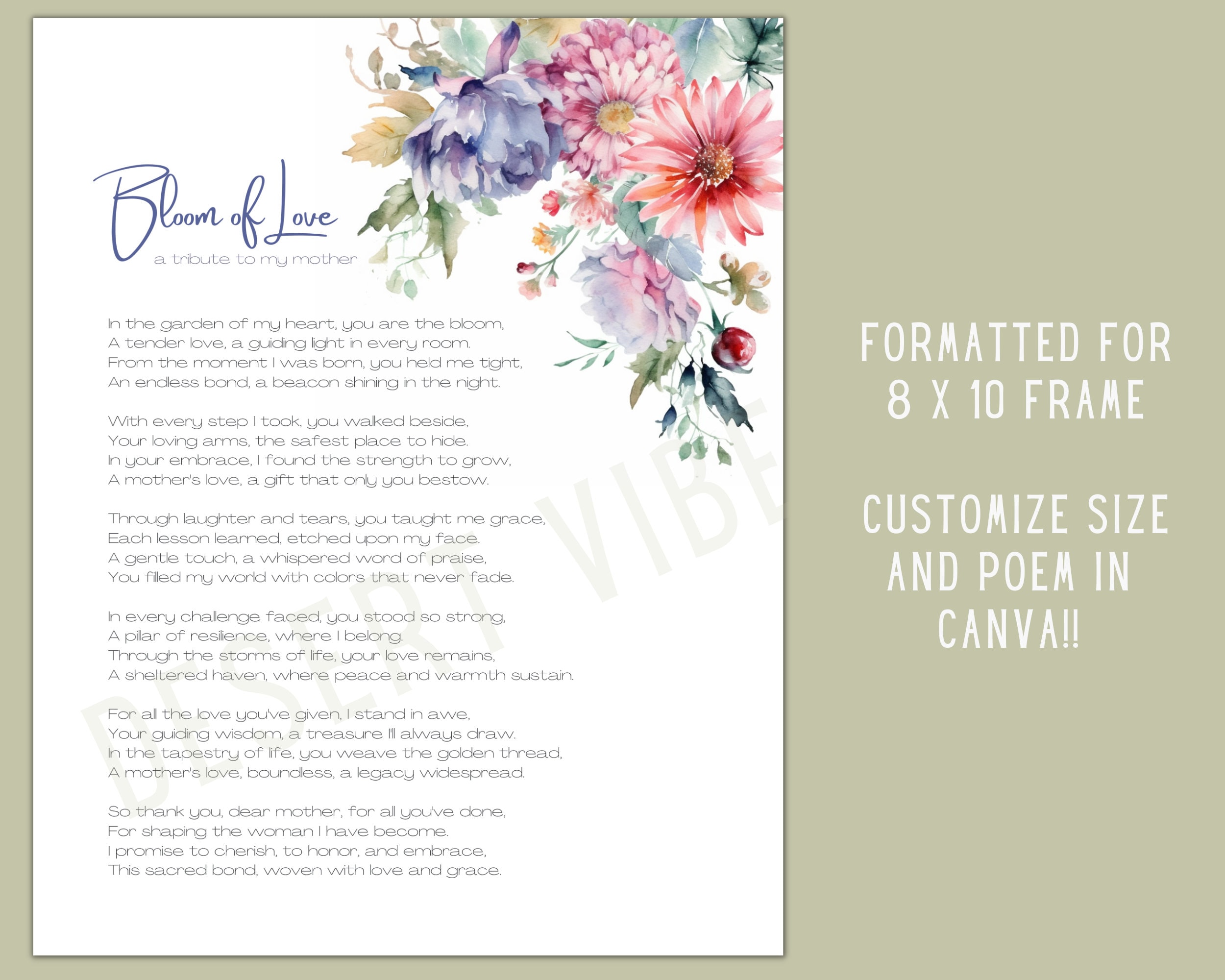 Mothers Day Poem From Daughter | Printable Mothers Day Gift | Gift for ...