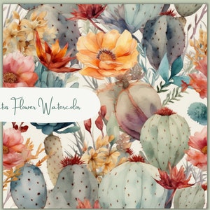 Cactus Flower Watercolor Digital Paper | Succulent Watercolor ...