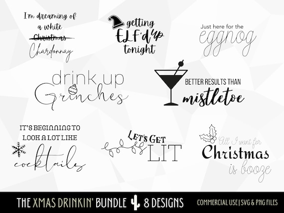 Christmas Pub Crawl SVG Bundle - 8 Designs! | Christmas Drink PNG, Eggnog SVG, Christmas Cocktails svg, Cut files for Cricut