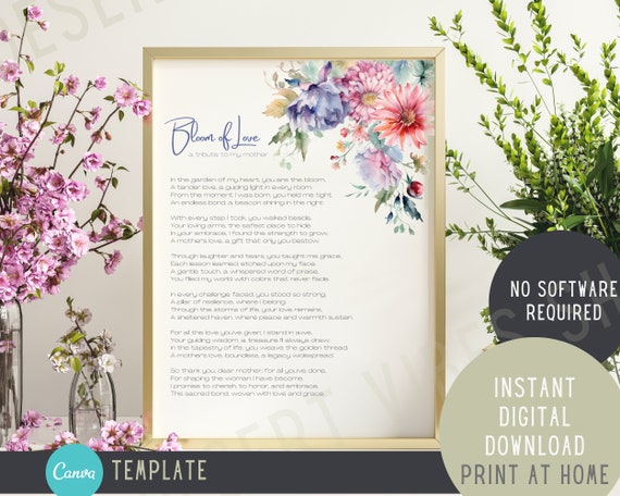 Mothers Day Poem from Daughter | Printable Mothers Day Gift | Gift for Mom | Mom Birthday | Poem for Mom | Digital Download