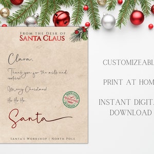 Carta do Papai Noel | Carta editável do Papai Noel | Carta personalizável para a manhã de Natal | Download instantâneo Imprimir em casa