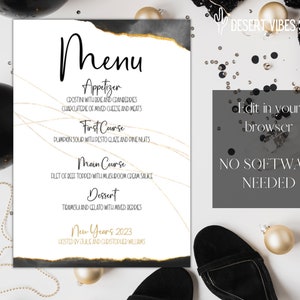Customizable NYE Menu | Gold and Black New Years Eve Menu | Editable NYE Menu | NYE Printable | Instant Download Print at Home