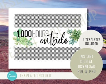 1000 Hours Outside Tracker Template - Digital Outdoor Activity Tracker - Customizable PDF, PNG, Canva - Instant Download