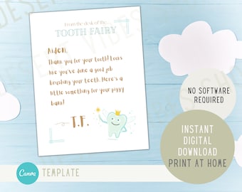 Letter from Tooth Fairy Blue | Customizable Tooth Fairy Letter for Boy | Tooth Fairy Letter Template | Instant Download Print at Home