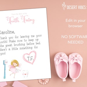 Carta de Tooth Fairy / Carta personalizable de Tooth Fairy / Plantilla de carta de Hada de los dientes / Impresión instantánea en casa
