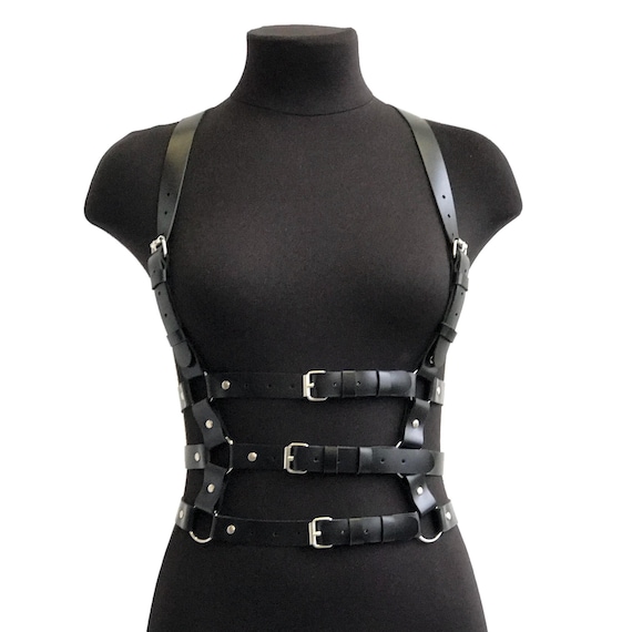 Statement Leather Body Harness: Triple Belt Gothic Cage 