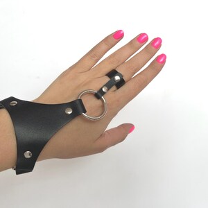 Leather Hand Harness Bracelet: Gothic Punk Finger Cuff, Handmade in Italy