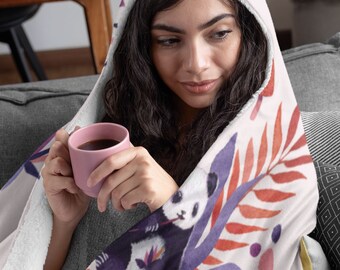 Panda Hooded Blanket, Hooded Blanket, Panda Blanket, Animal Print Woolece Hooded Throw Blanket, Blanket Hoodie Loungewear, Regalo De Cumpleaños