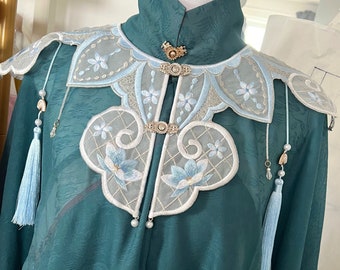 Chinese Hanfu Accessories, YunJian Collar, Embroidered Cloud Shoulder Applique, Traditional Clothing, Tassel Decoration, Ming Dynasty