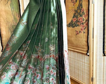 On Sale, Chinese Traditional Hanfu, Ma Mian Skirt, Women Hanfu, Horse Face Dress, Match Color, Brocade Butterfly, Gold Thread, Ming Dynasty