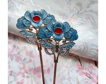 Vintage Cloisonne Gold Heart Floral Hair Accessory Vintage Heart Hair Comb. Cloisonne. Wedding, Anniversary  main image 4