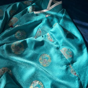 Chinese Traditional Hanfu, Dainty Women Hanfu, Plus Hanfu Top, Shinny Turquoise, Luxury Brocade, Ming Dynasty, Hanfu Costume Party Clothing