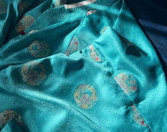 Chinese Traditional Hanfu, Dainty Women Hanfu, Plus Hanfu Top, Shinny Turquoise, Luxury Brocade, Ming Dynasty, Hanfu Costume Party Clothing