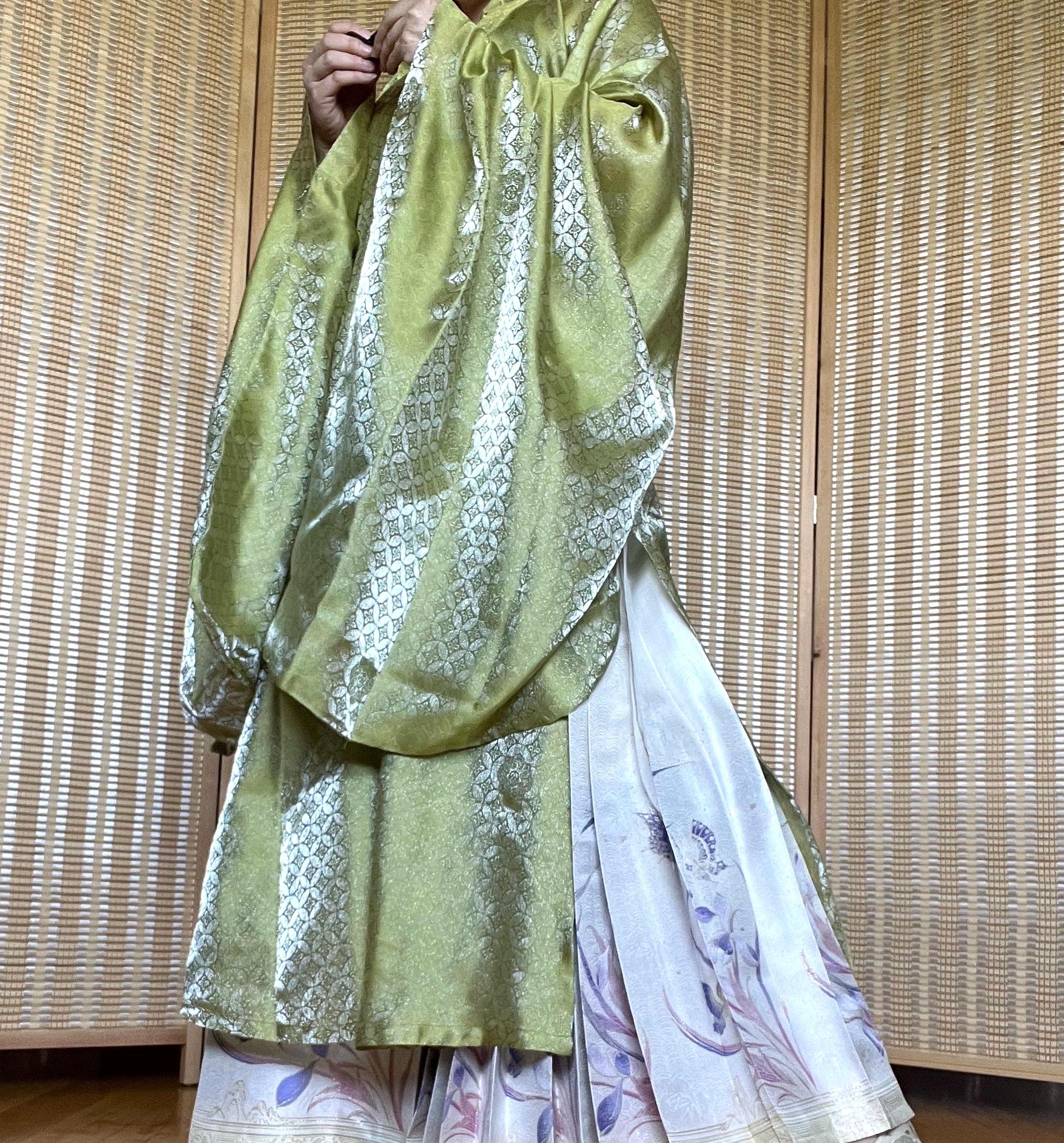 On Sale, Summer Traditional Hanfu, Chinese Women's Hanfu, Long Robe Dress, Sheer fabric, Green Plus Hanfu, Asian Style, Refined Dark Fringe